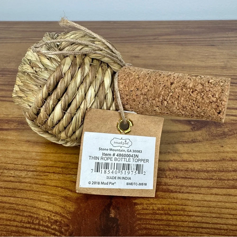 NWT Mud Pie Jute Thin Rope Bottle Stopper Wine Cork Nautical 2 5/8” Diameter